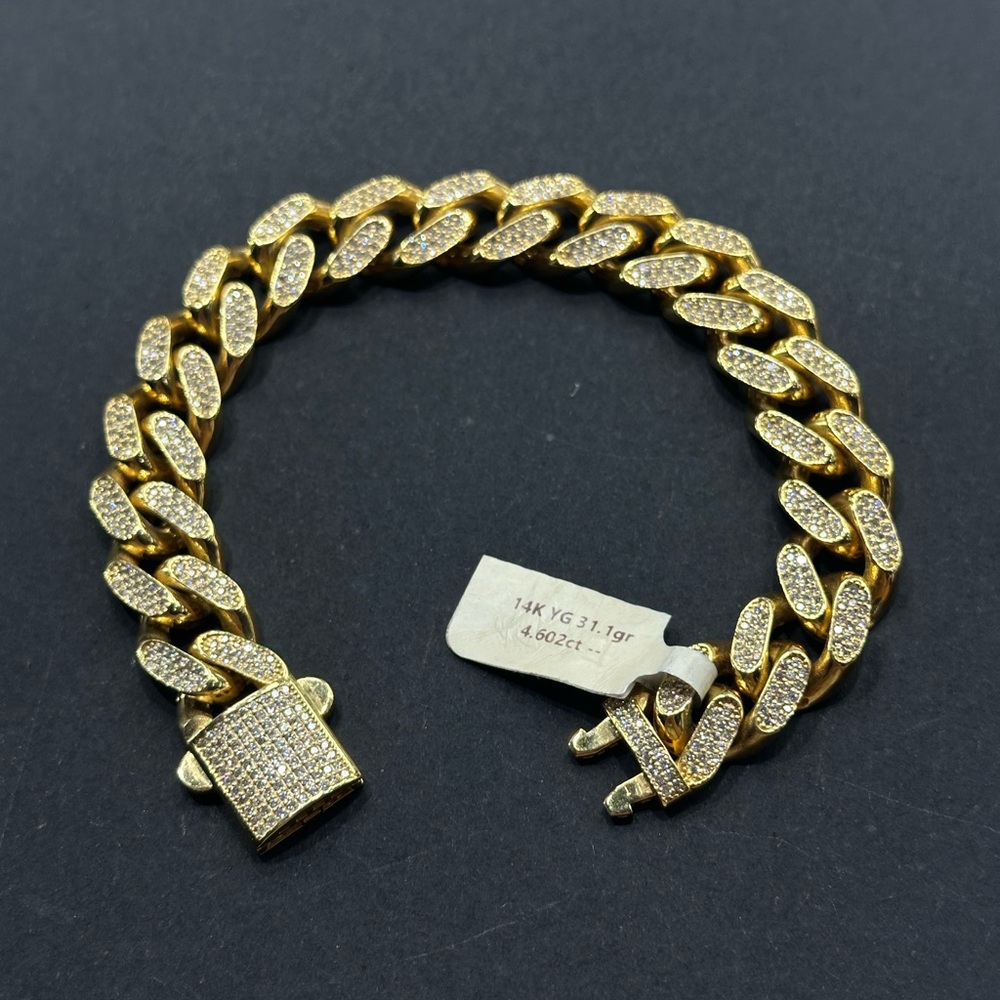 Gold Cuban Link Bracelet with Diamonds